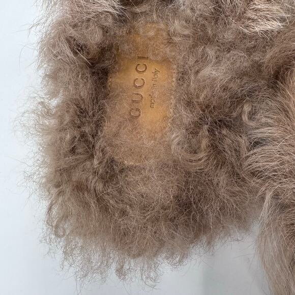 GUCCI Princetown Black Leather Fur Lined Loafer Mule with Bronze Horse Bit 37 - Picture 8 of 8